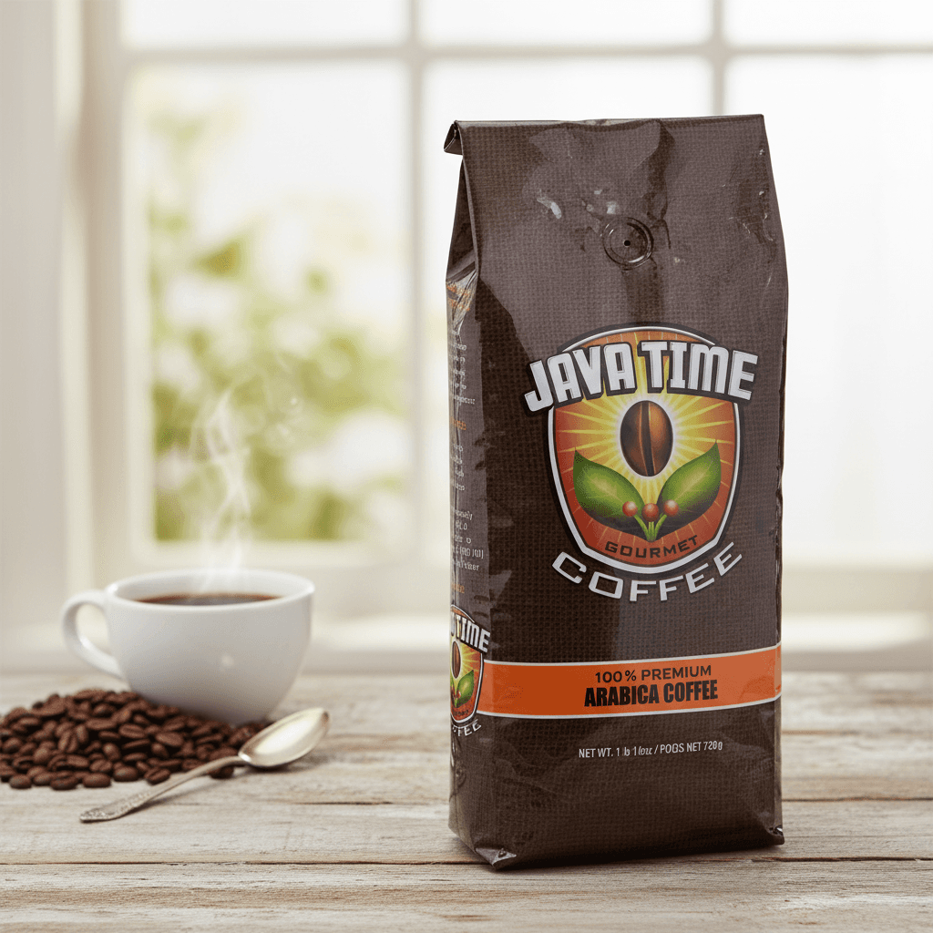 A bag of Java Time coffee being prepared